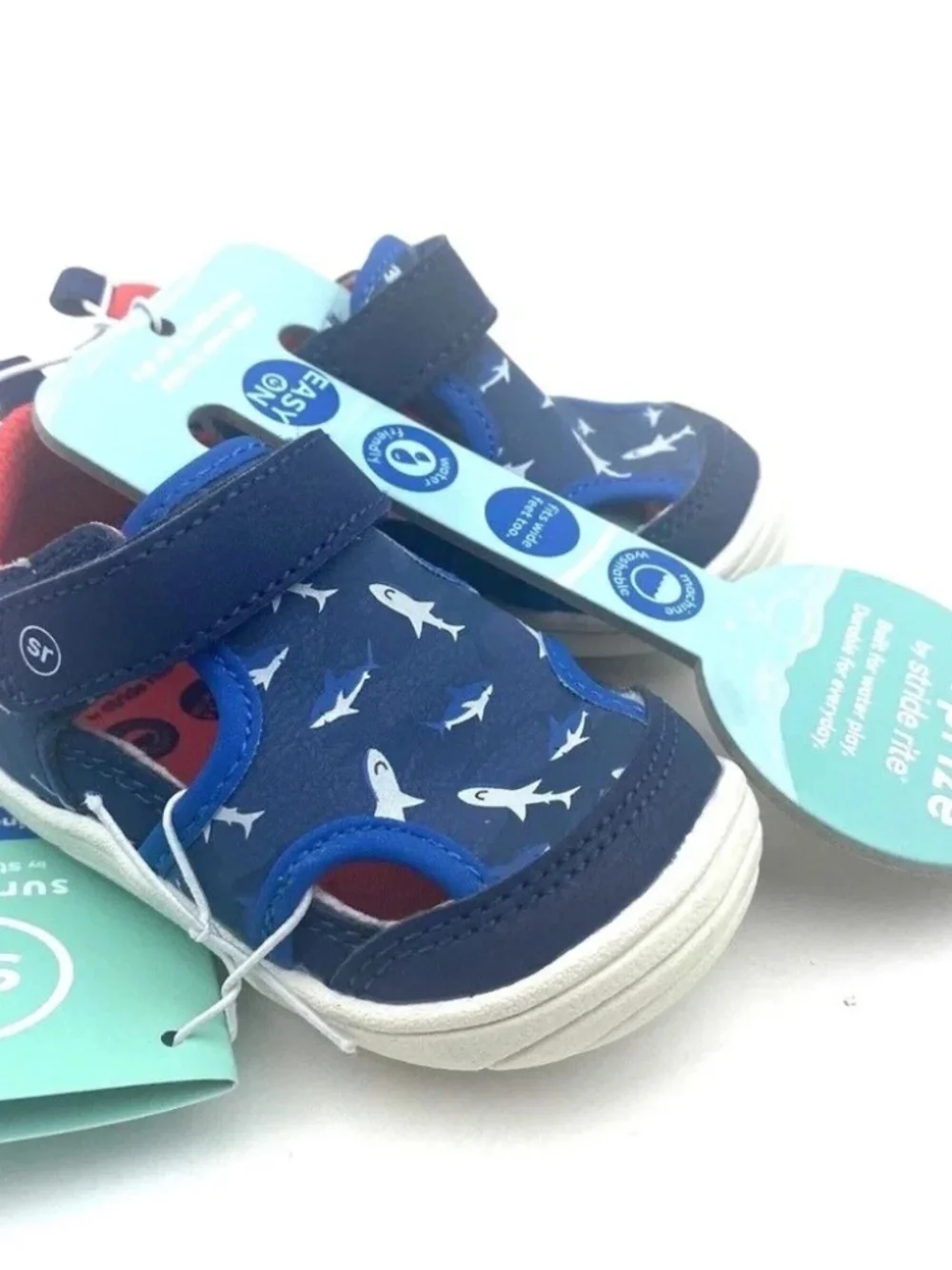 Stride Rite Baby Water Sandals Size 4 Boys Blue Shark Adjustable Swimming